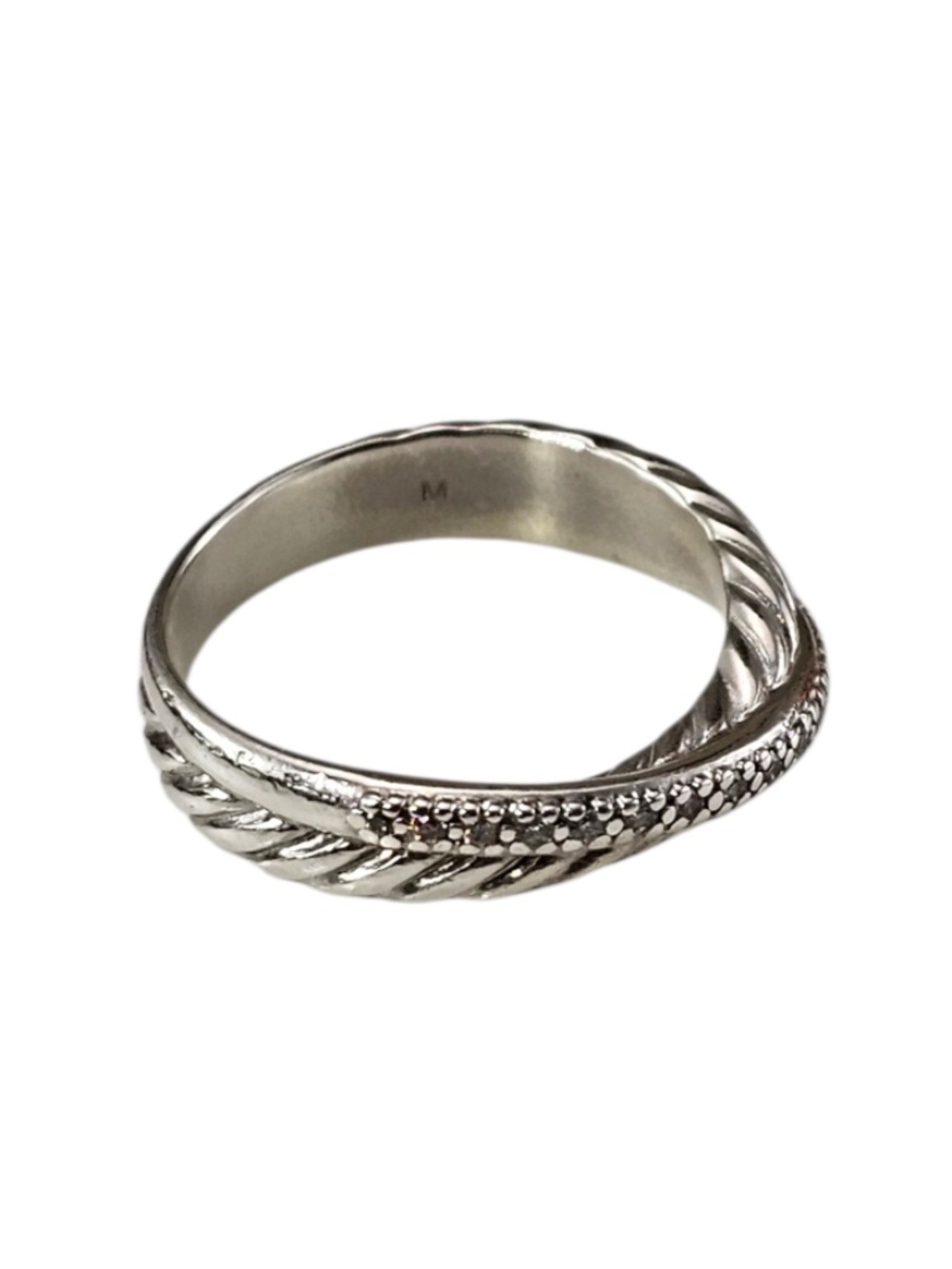 David Yurman Sterling Silver Diamond Crossover Ring Size 7 w/Pouch #24655 - Picture 3 of 7